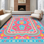 Vibrant Pink Blue Floral Medallion Rug