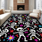 Playful Skeleton Celebration Black Background Rug