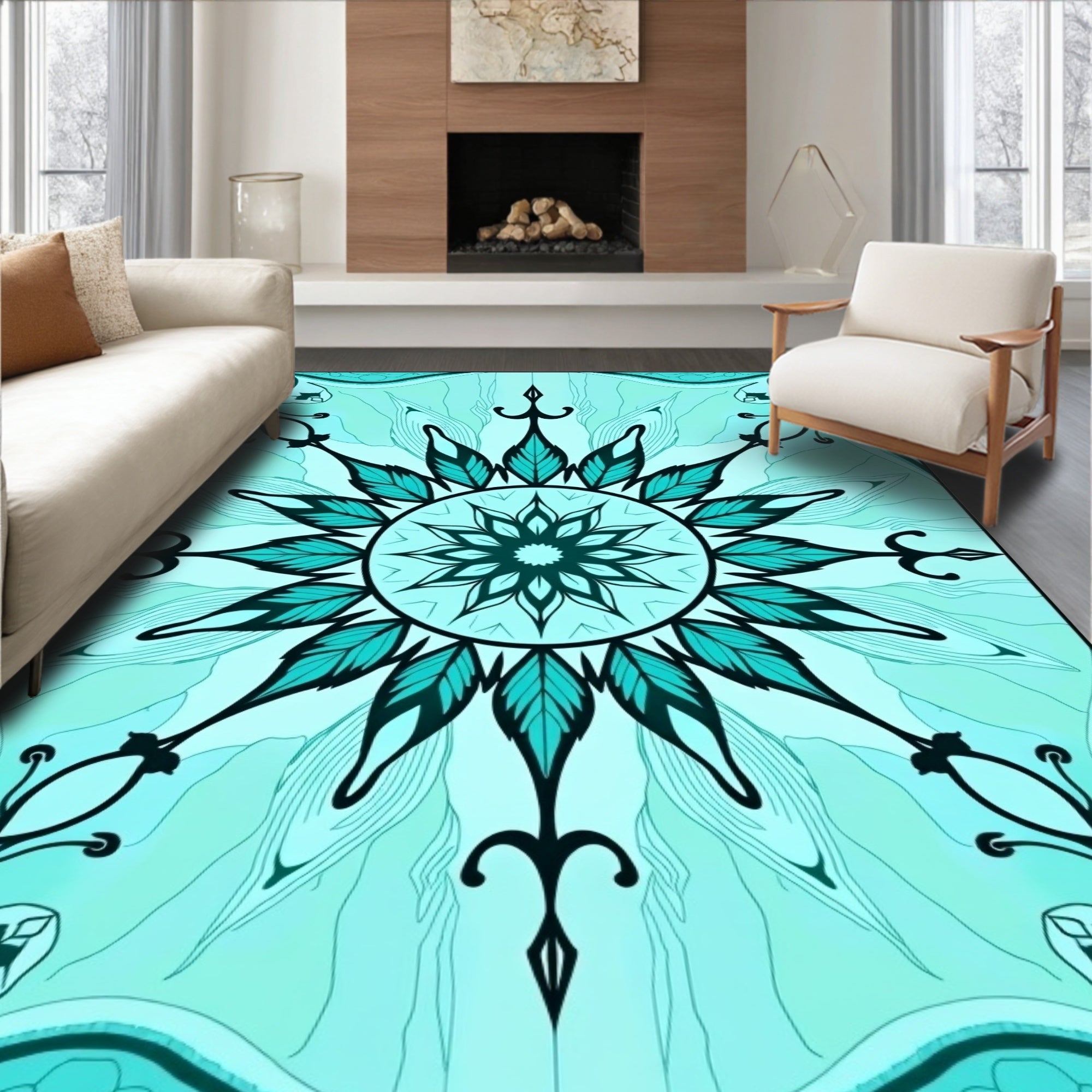 Turquoise Mandala Bloom Water Surface Rug