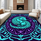 Turquoise Hedgehog Amidst Floral Mandala Rug