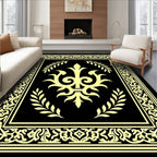 Black Yellow Ornate Laurel Medallion Rug