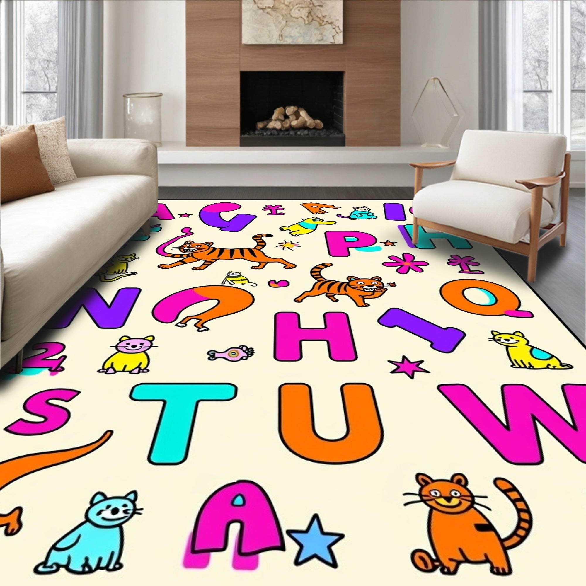 Cute Cartoon Alphabet Cats Rug
