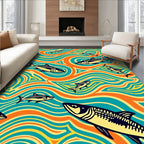Orange Teal Fish Swirls Rug