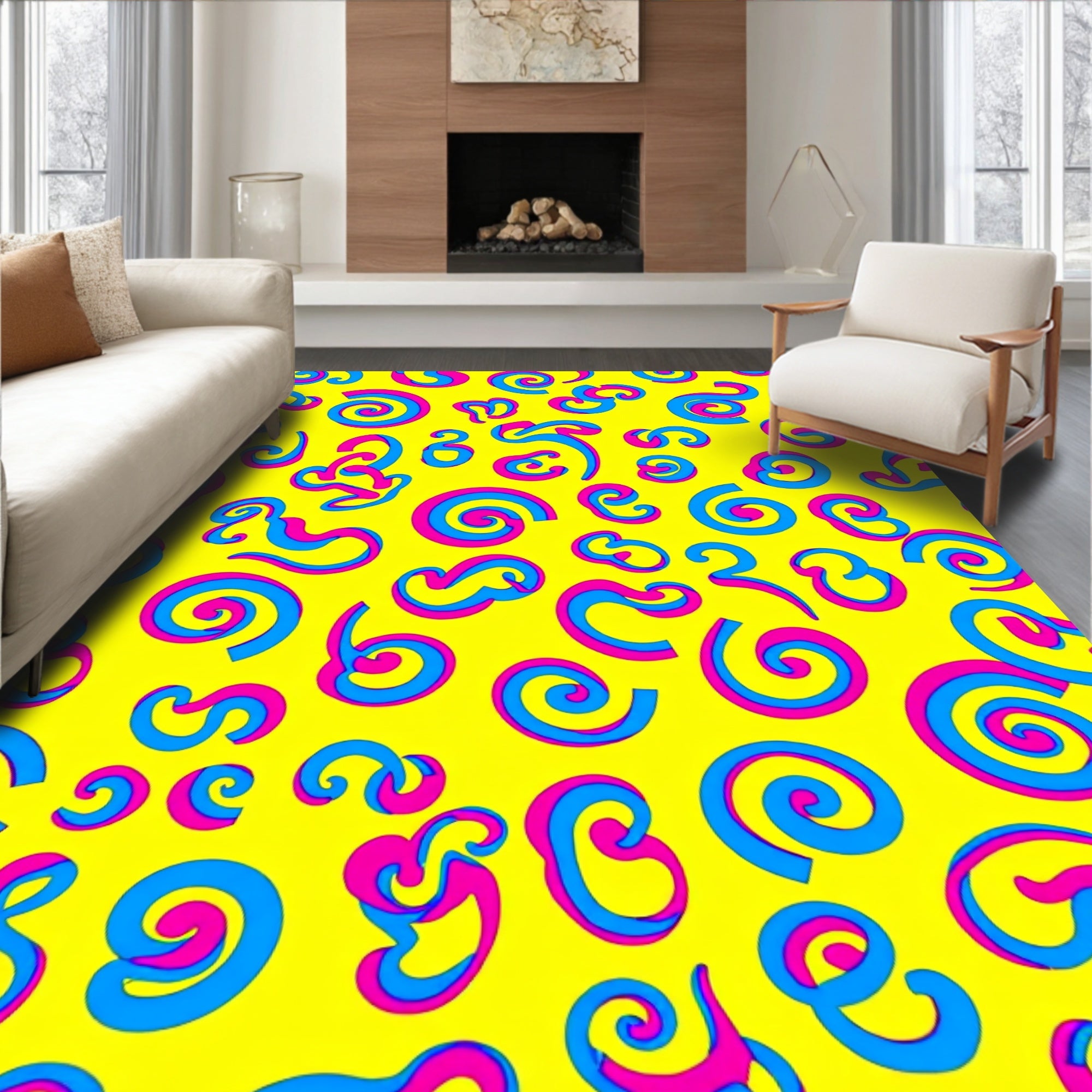 Radical Pink Blue Swirls Rug