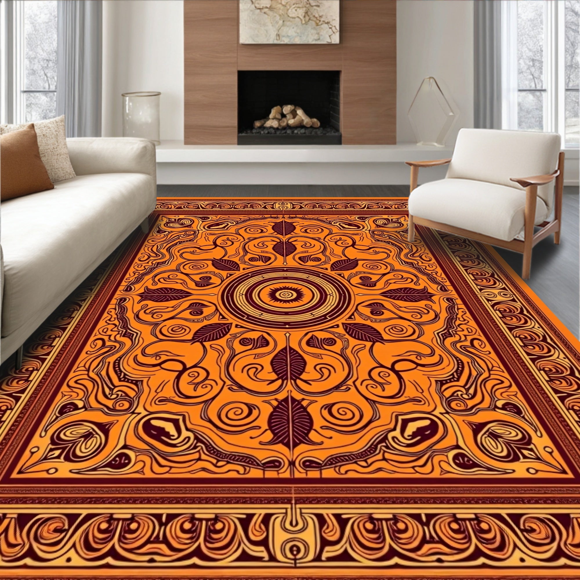 Vibrant Tribal Sunset Mandala Rug