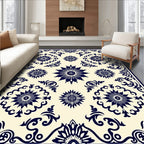 Dark Blue Sunburst Floral Medallion Rug