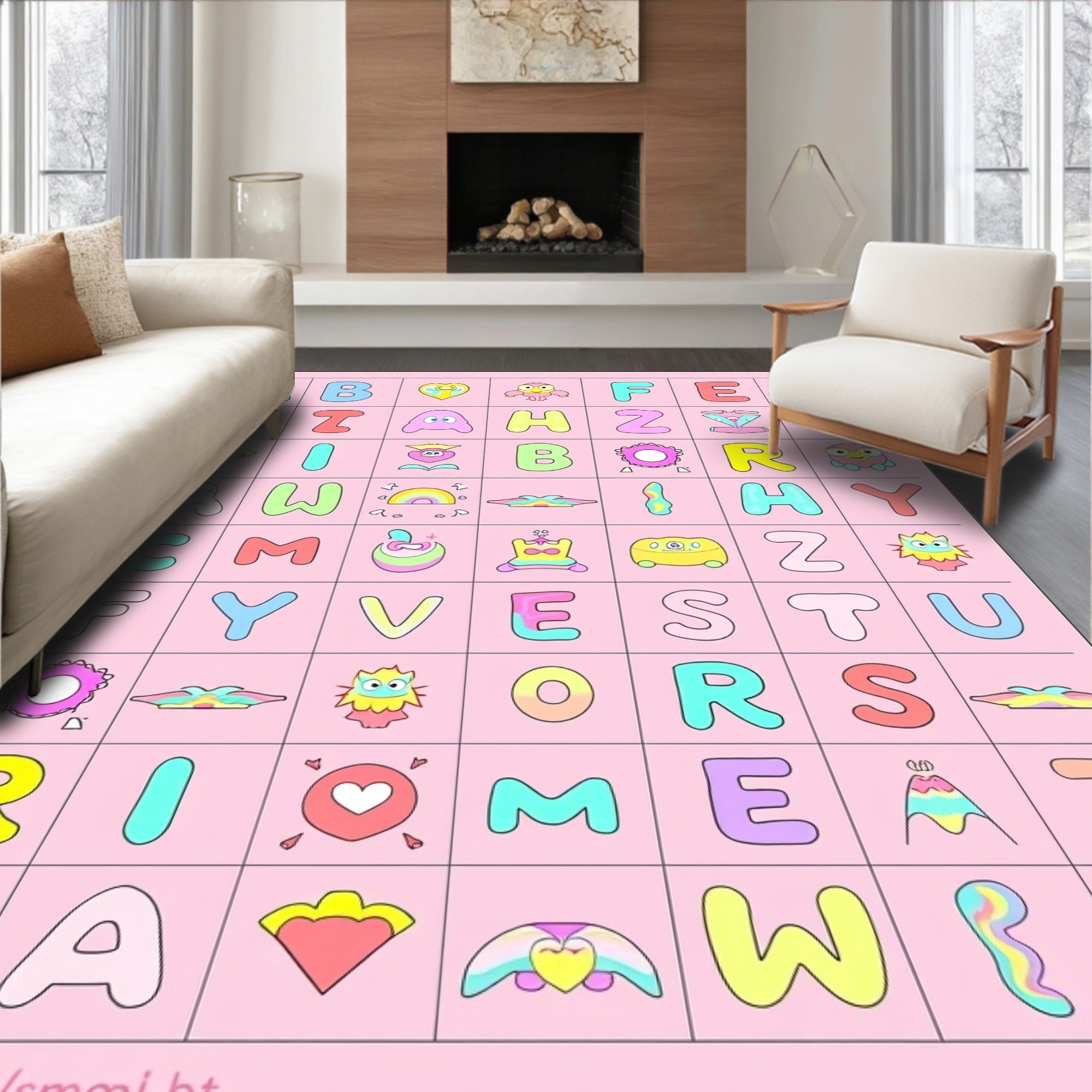 Whimsical Alphabet Monsters Pastel Rug