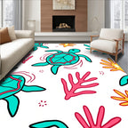 Aqua Turtle Coral Reef Scene Rug