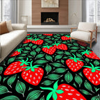 Red Strawberry Garden Black Accent Rug