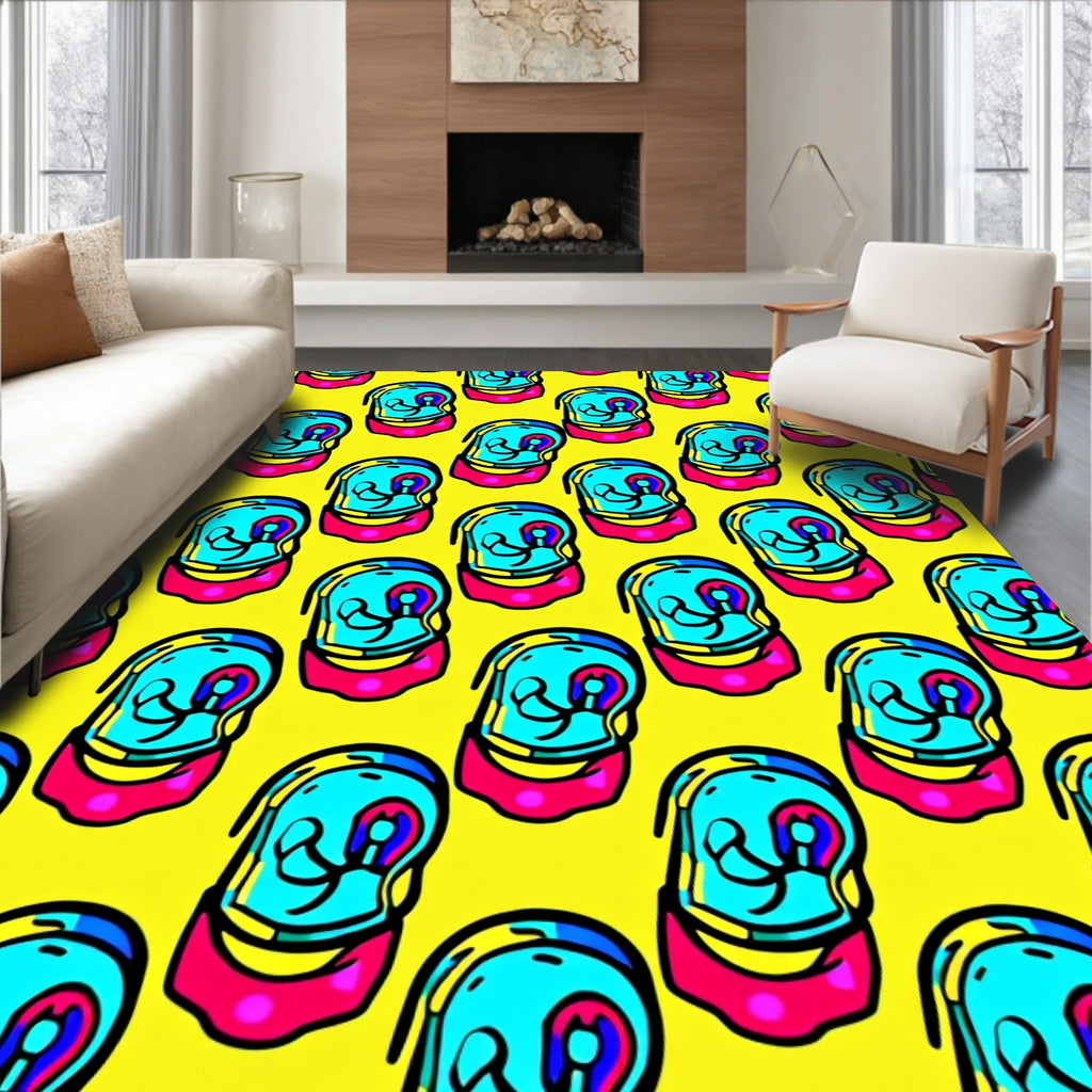 Bright Yellow Cyan Pink Skull Rug