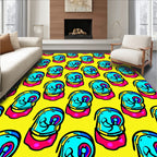 Bright Yellow Cyan Pink Skull Rug