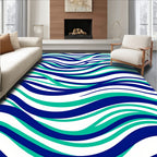 Vivid Teal Blue Wavy Lines Rug