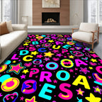 Vivid Neon Alphabet Stars Hearts Rug