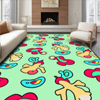 Light Green Whimsical Cartoon Characters Rug