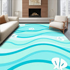 Aqua Waves with White Shells Rug