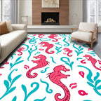 Coral Seahorse Aqua Swirls Rug