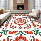 Bold Orange Bloom Garden Medallion Rug