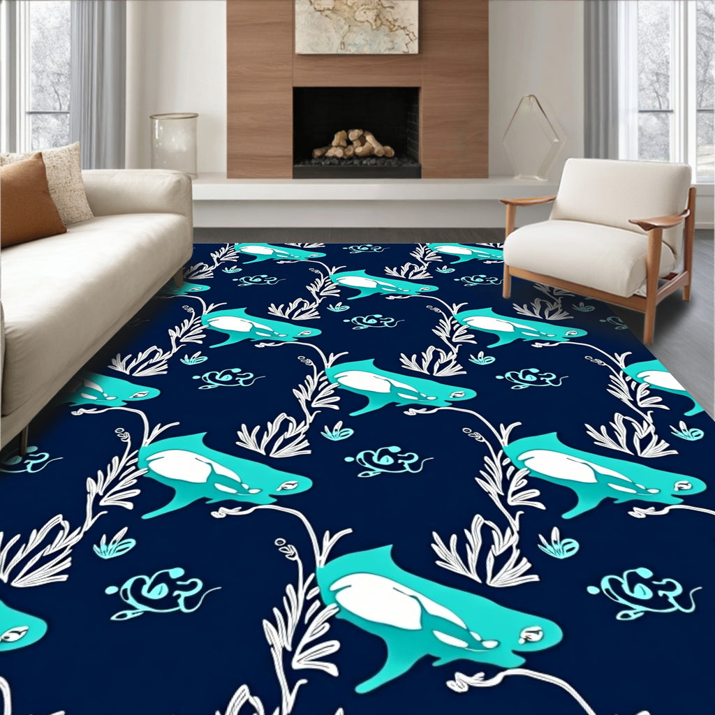 Ocean Orca Teal White Navy Rug