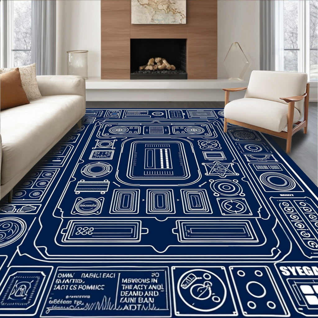 Blueprint Schematic Circuit Board Rug