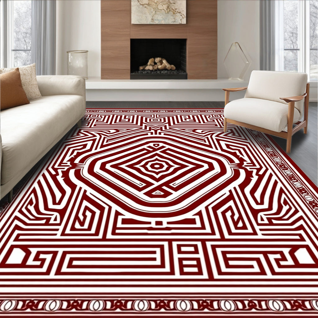 Deep Crimson Maze Geometric Rug