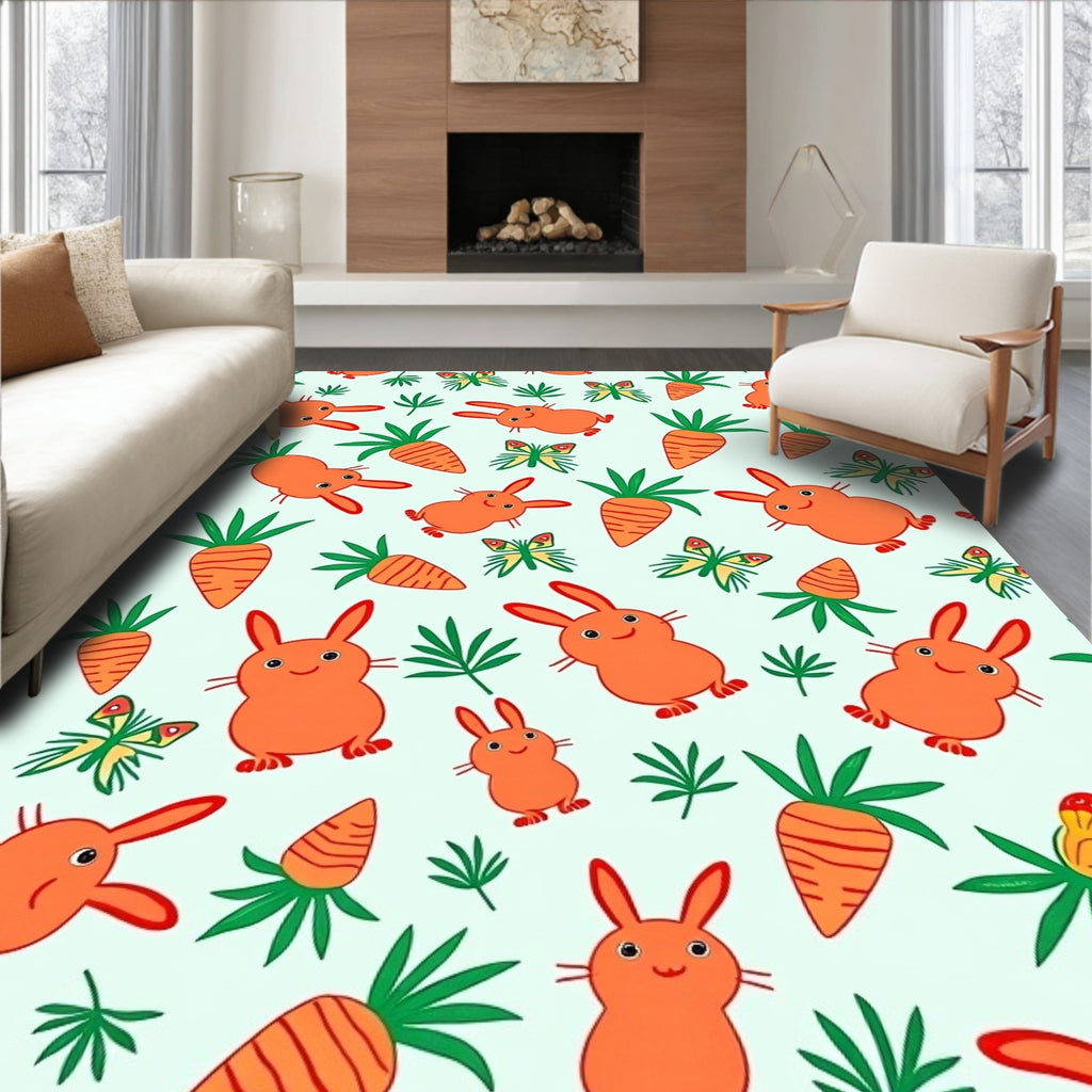 Cheerful Orange Bunny Carrot Garden Rug