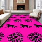 Bright Pink Black Cat Floral Repeats Rug