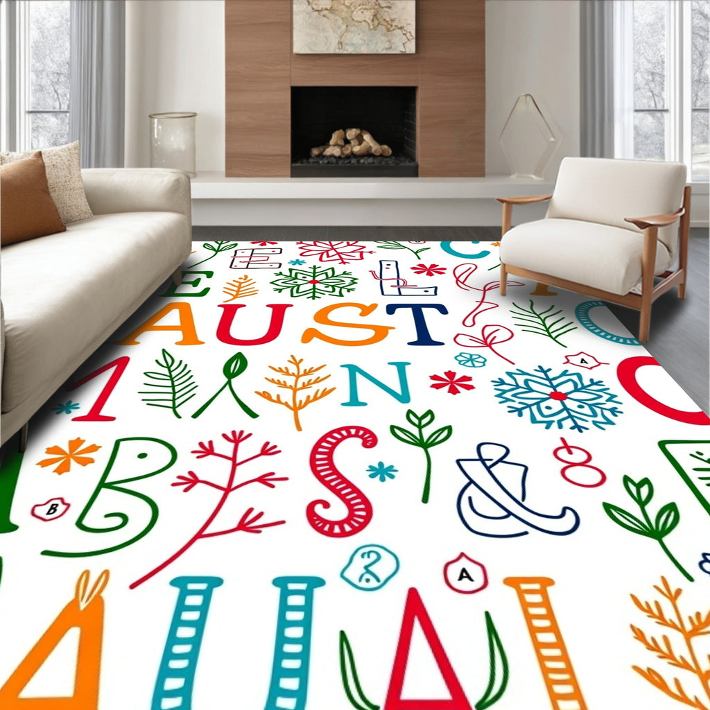 Colorful Alphabet Letters and Florals Rug