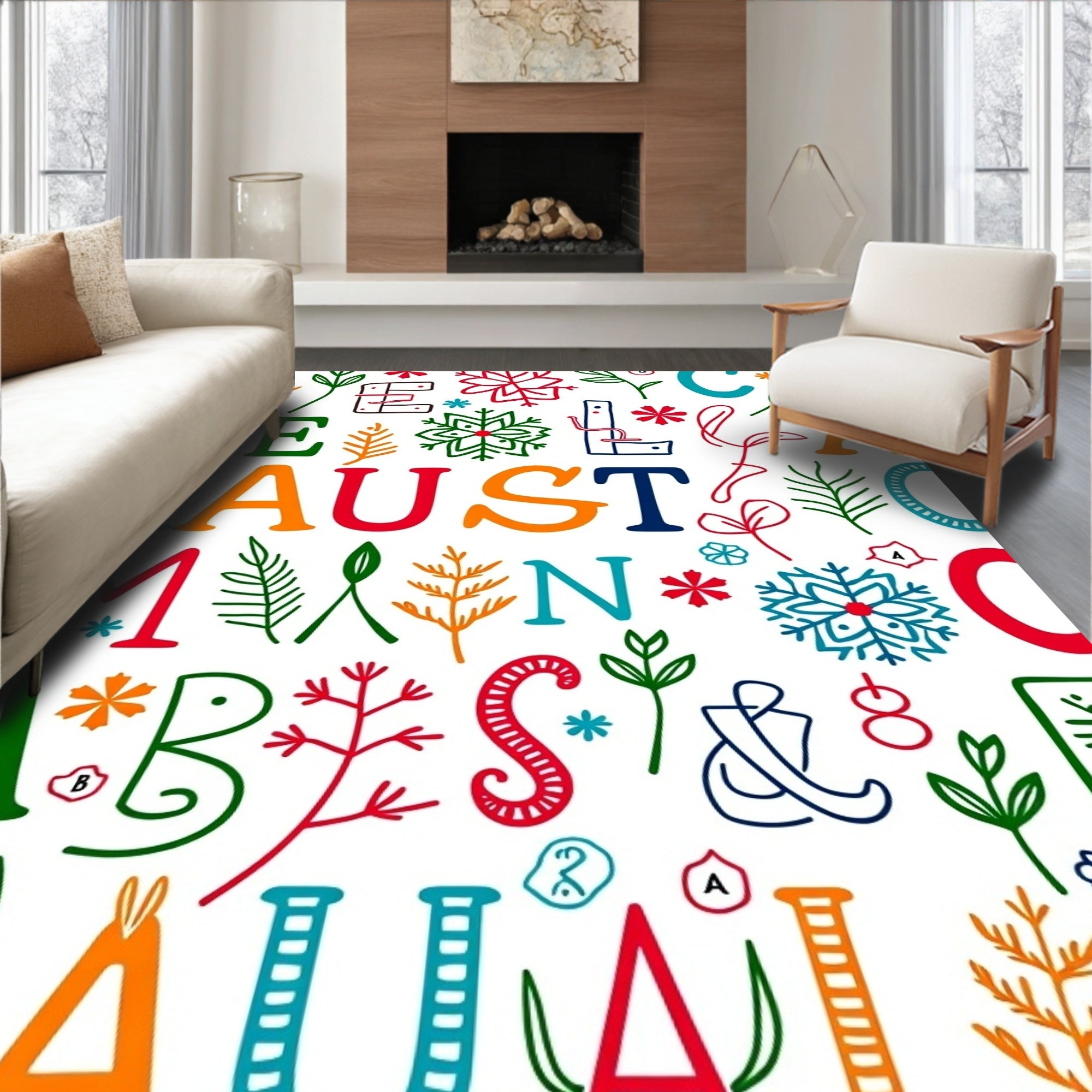 Colorful Alphabet Letters and Florals Rug