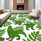 Green Dinosaurs With Fern Leaves Rug