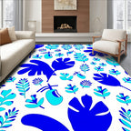 Bold Blue Tropical Foliage Abstraction Rug
