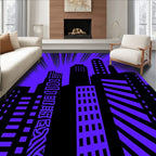 Bold Purple Comic City Skyline Rug