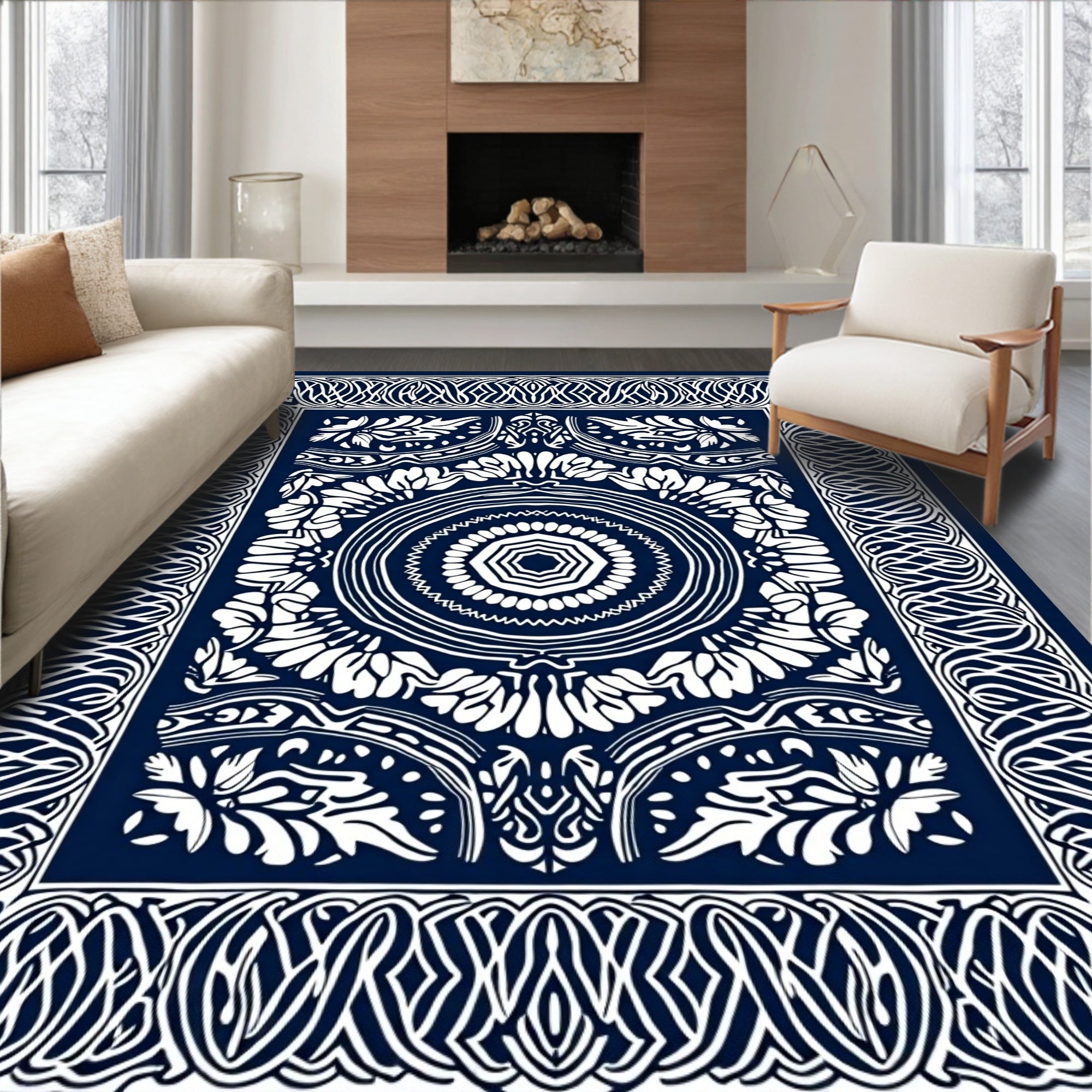 Midnight Blue Ornamental Medallion Rug