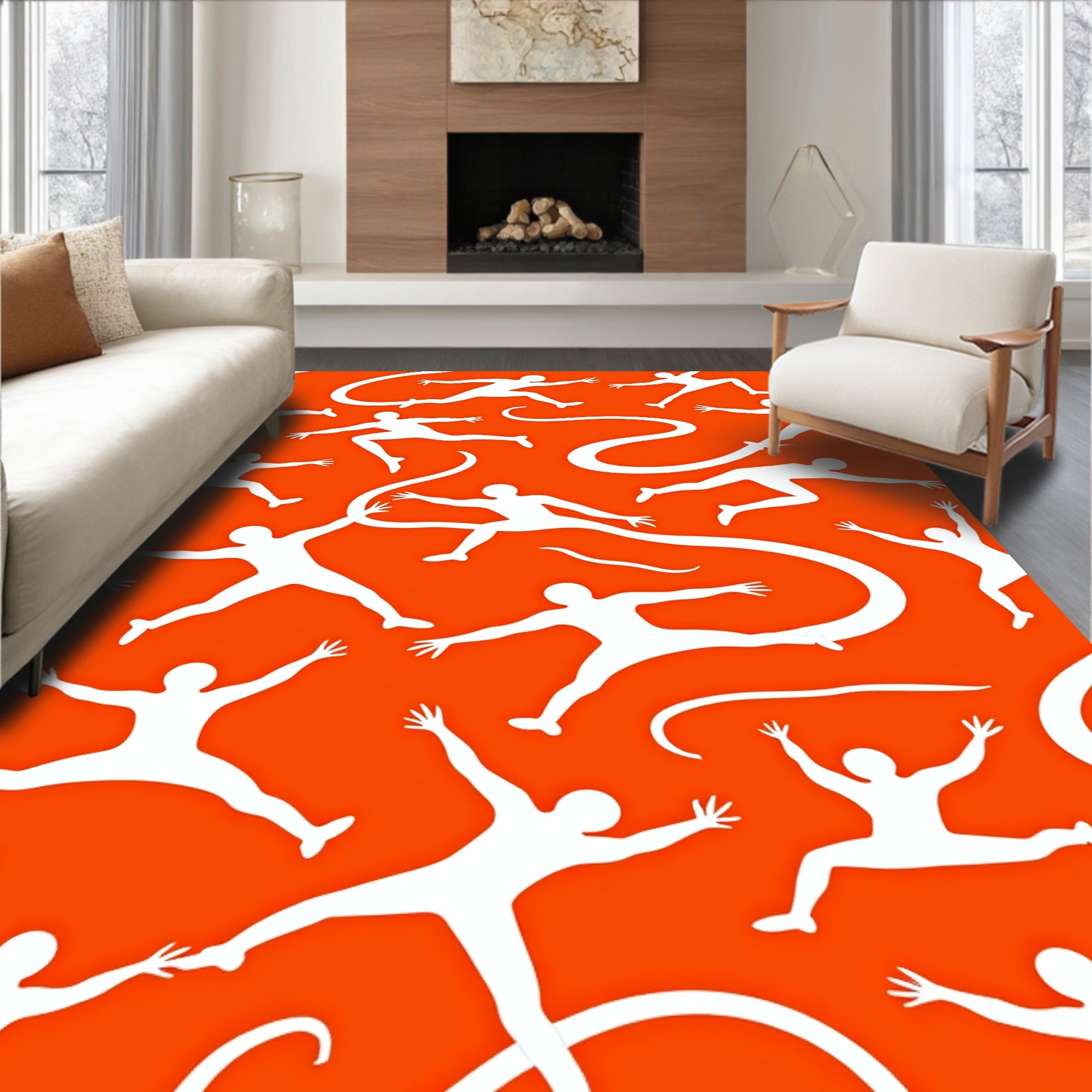 Orange and White Abstract Human Movement Rug