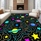 Cosmic Planets Stars Yellow Blue Pink Waves Rug