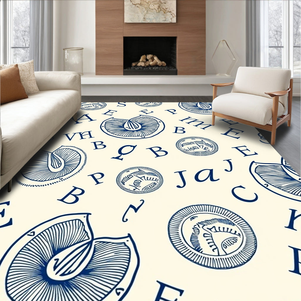 Navy Blue Vintage Alphabet Medley Rug