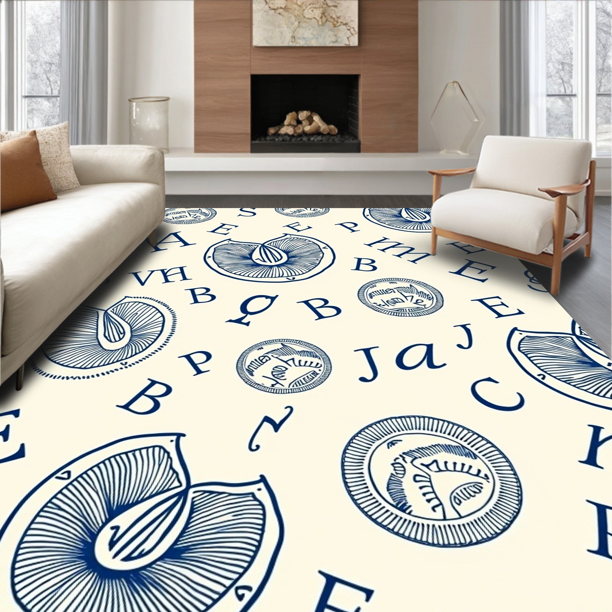 Navy Blue Vintage Alphabet Medley Rug