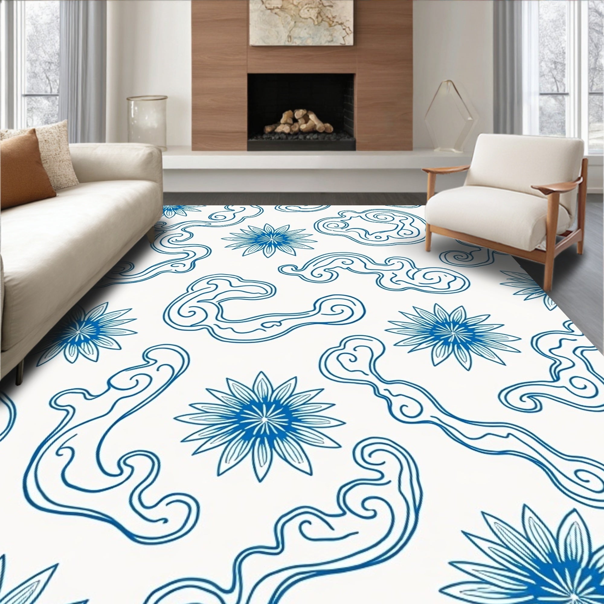 Azure Blossom Cloud Swirls Rug