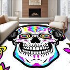 Psychedelic Skull Headphones Music Notes Rug