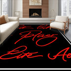 Black Red Script Calligraphy Rug