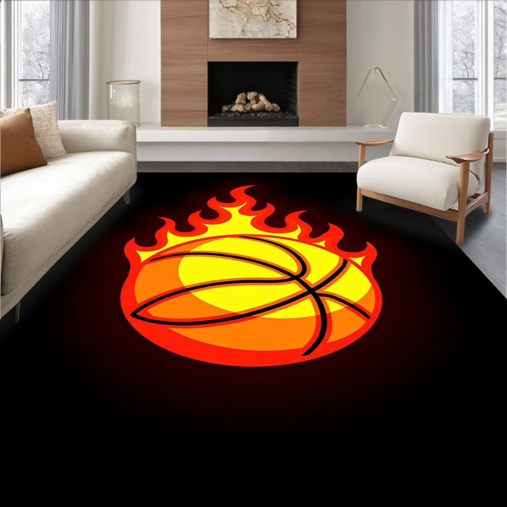 Fiery Basketball Graphic Rug