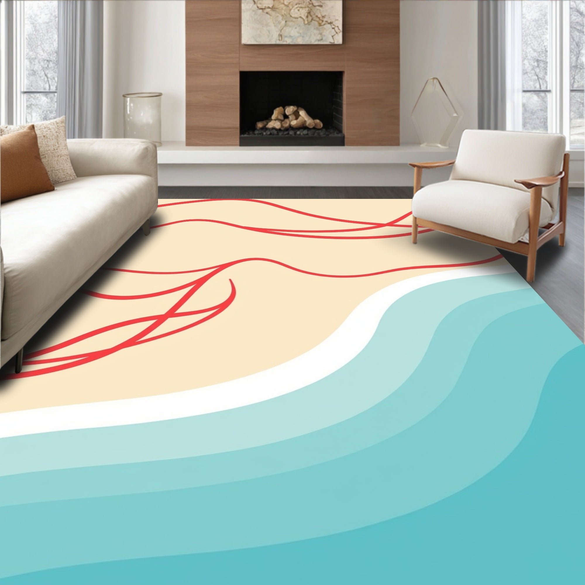Coral Swirls on Golden Sand Beach Rug