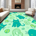Teal Whimsical Cat Swirls Rug