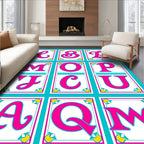 Bright Pink Alphabet Majuscule Tiles Rug