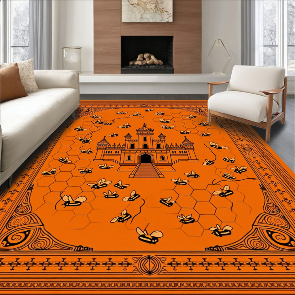 Orange Honeycomb Castle Bee Field Rug