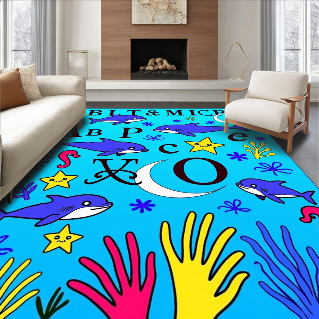 Blue Dolphin Ocean Alphabet Rug