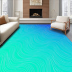 Oceanic Blue Gradient Wavy Lines Rug