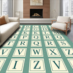 Alphabet Grid Teal Ivory Classic Squares Rug
