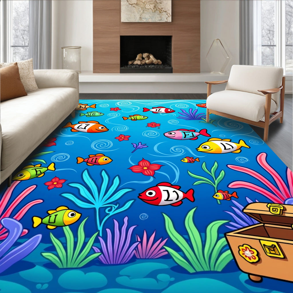 Colorful Aquatic Fish Treasure Chest Rug
