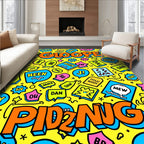 Bold Yellow Speech Bubble Graffiti Rug