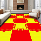 Bold Red Yellow Block Abstract Rug